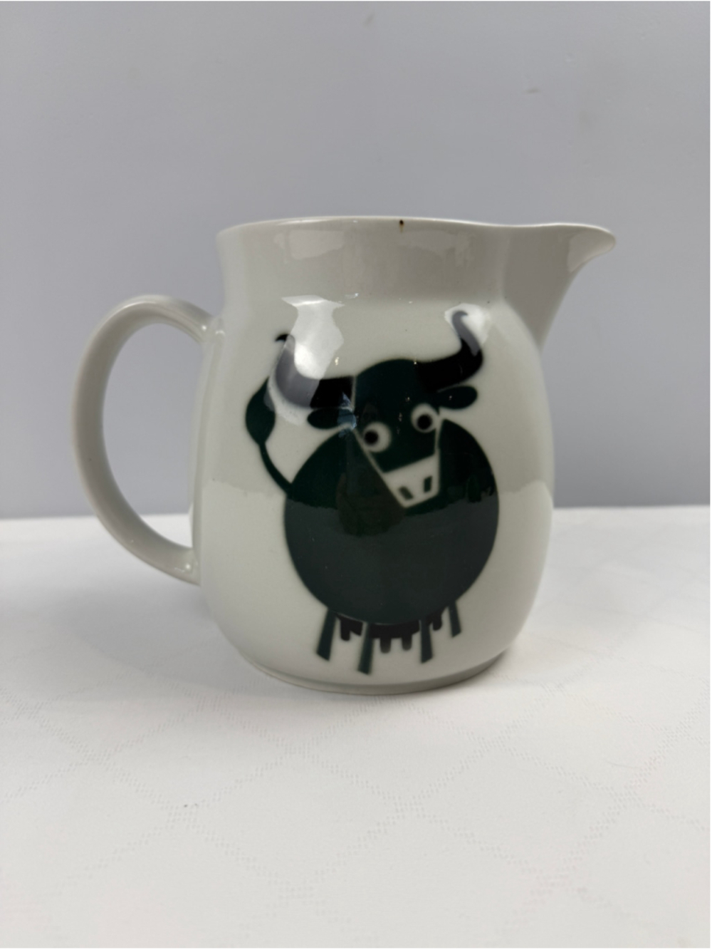 Vintage Arabia Finland Bull Pitcher Kaj Franck Green Cow Jug MCM 6.5”